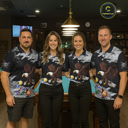 Custom Eagle 8 Ball Billiard Shirts for Men Billiard League Billiard Team Shirts Polo & 1/4 Zip NNT108