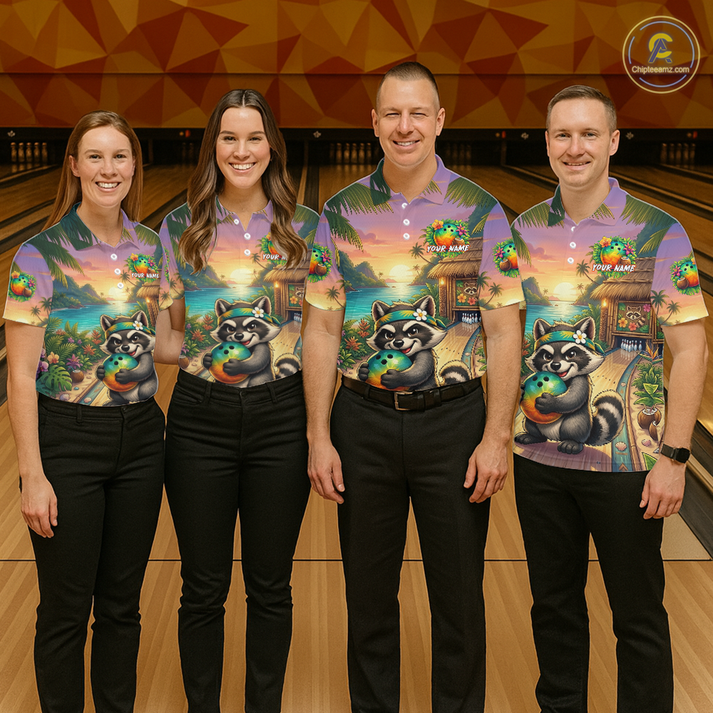 Floral Raccoon Bowling Shirt for Men Custom Bowling Team Jersey Polo & Quarter-Zip QZT993