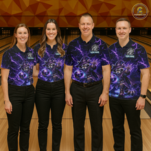 Load image into Gallery viewer, Personalized Raccoon Wizard Bowling Shirt for Women Purple Thunder Lightning Bowling Jersey QZT920