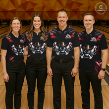 Load image into Gallery viewer, Custom Black &amp; Red Funny Cowboy Bowling Shirt for Women Polo &amp; 1/4-Zip Bowling League QZT840