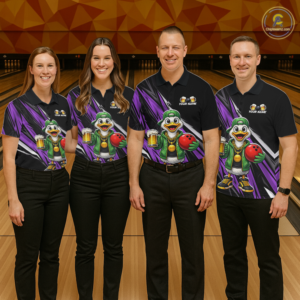 Custom Purple Beer Duck Bowling Shirt for Men Duck Funny Beer Bowling Team Jersey HNT276