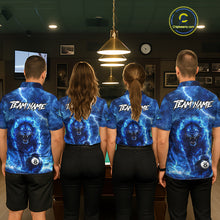 Load image into Gallery viewer, Personalized Billiards Shirt Blue Flames Lion 8 Ball Pool For Women Billiard Jersey Customized Name NYN2860