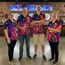Load image into Gallery viewer, Personalized Cute Flamingo Dart Polo &amp; Quarter Zip Shirt For Men Colorful Rainbow Paint Darts Jersey NYN2869