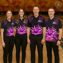 Load image into Gallery viewer, Custom Pink Flame Bowling Team Shirt for Men Polo &amp; 1/4-Zip Bowling Jersey Bowling League Uniform QZT866