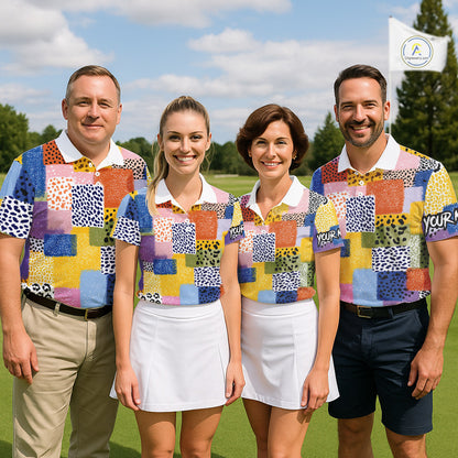 Funny Plaid Womens Golf Polo Shirt Custom Colorful Leopard Square Pattern Team Golf Tops, Golf Gifts NHN0218