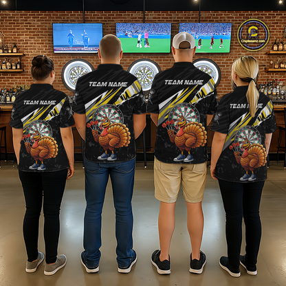 Yellow Funny Turkey Chicken Darts Shirt for Men Darts Team Jerseys Polo & 1/4 Zip Dart League NNT130