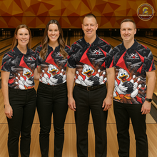 Load image into Gallery viewer, Custom Red Funny Duck Bowling Jersey for Men Bowling League Bowling Team Shirts Polo &amp; 1/4 Zip HN233