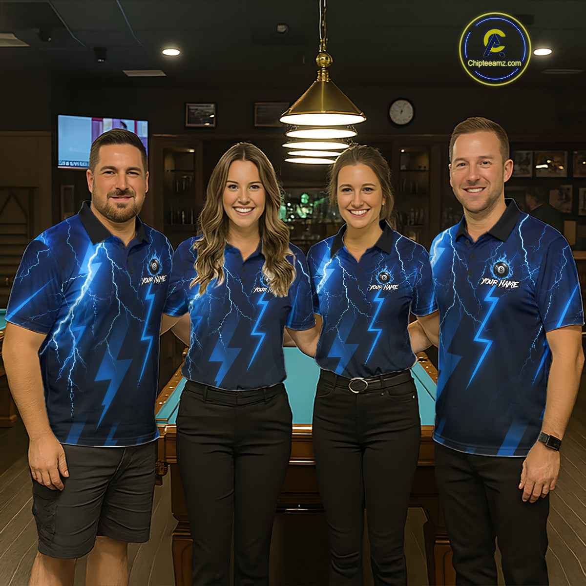 Thunder Lightning Billiard Ball Shirt For Women Custom Blue Flames 8 Ball Billiard Pool Jersey NYN3133
