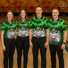 Load image into Gallery viewer, Custom Green Funny Duck Bowling Jersey for Men Bowling Uniform Polo &amp; 1/4 Zip Bowling Team Shirts HNT238