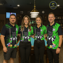 Load image into Gallery viewer, Custom Black Cat 8 Ball Pool Shirts Green Billiard Shirt for Men Billiard Team Jersey Billiard Gift NNT181