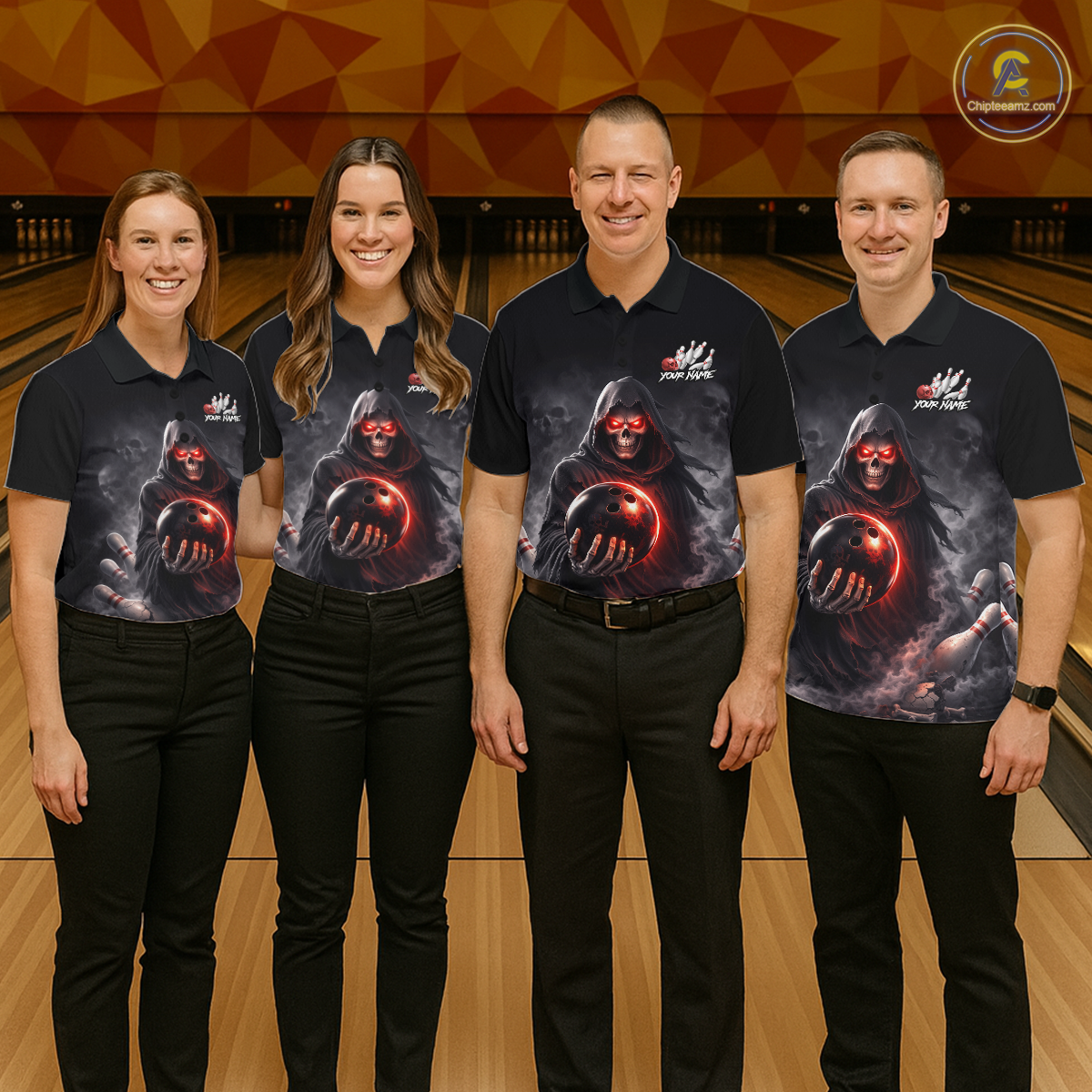 Personalized Grim Reaper Bowling Team Shirt for Women Bowling Jersey Polo & 1/4-Zip Bowling Outfit QZT881
