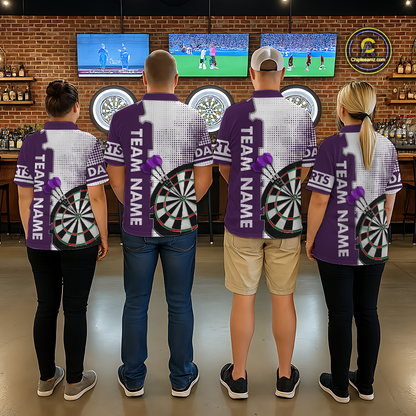 Purple & White Dart Shirts for Men Custom Dart Team Jersey Dartboard Shirt Unisex DHT19