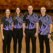 Load image into Gallery viewer, Black and Purple Tribal Pattern Bowling Jersey for Men Bowling Uniform Bowling Team Shirts HNT225