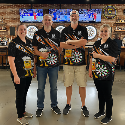 Custom Orange Funny Beer Dart Shirts for Women Darts Team Jerseys Dart Tournament Polo & 1/4 Zip NNT139