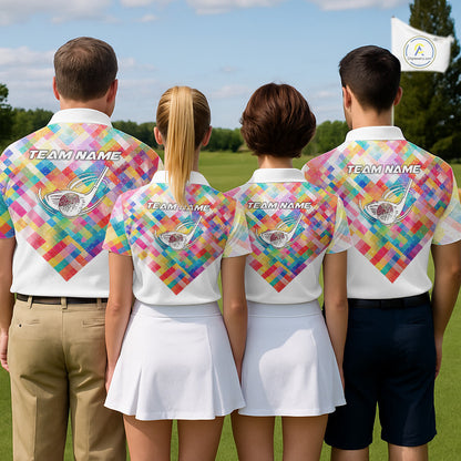 Geometric Pink Mens Golf Polo Shirts Custom Name Golf Shirts For Men Personalized Golf Gifts NHN0089