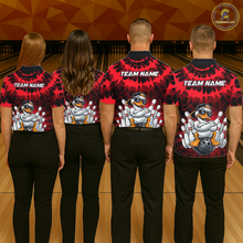 Load image into Gallery viewer, Custom Red Funny Duck Bowling Jersey for Women Bowling Uniform Polo &amp; 1/4 Zip Bowling Team Shirts HNT238