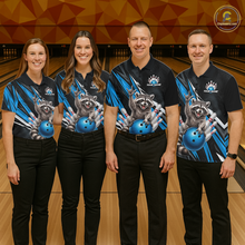 Load image into Gallery viewer, Custom Turquoise Raccoon Bowling Jersey for Women Bowling Team Shirts Bowling Polo &amp; 1/4 Zip HNT254