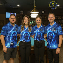 Load image into Gallery viewer, Personalized Billiards Shirt Blue Flames Lion 8 Ball Pool For Women Billiard Jersey Customized Name NYN2860