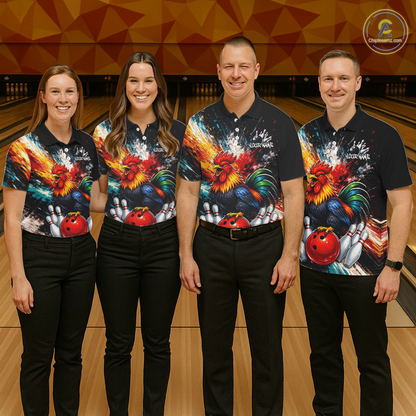 Custom Funny Rooster Bowling Jersey for Men Bowling Team Shirts Bowling Polo & 1/4 Zip HNT256