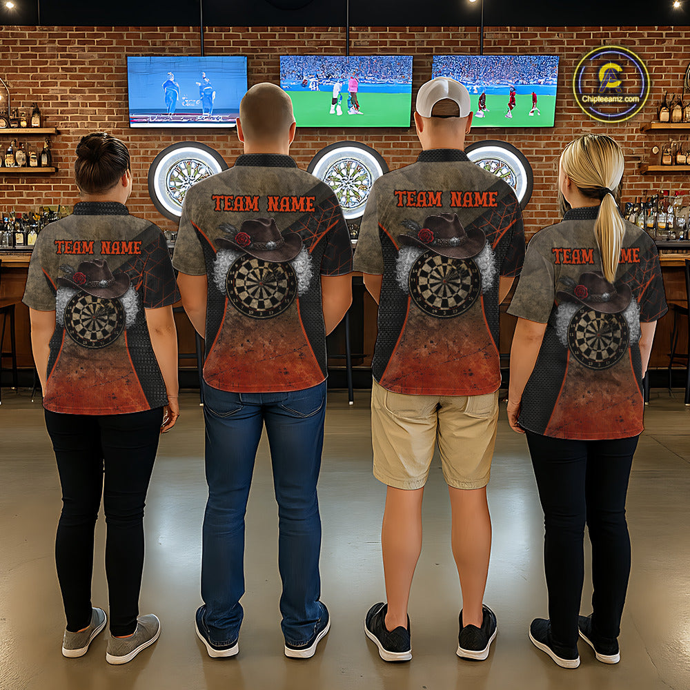 Funny Dartboard Cowboy Darts Polo & 1/4-Zip Shirts For Men Custom Grunge Brown Darts Team Jerseys NYN3079