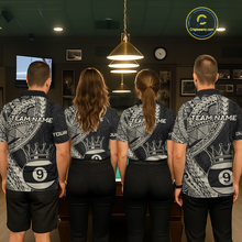 Load image into Gallery viewer, Custom Black and Gold Tribal 9 Ball Pool Billiard Shirt for Women Billiard League  Polo &amp; 1/4 Zip NNT155