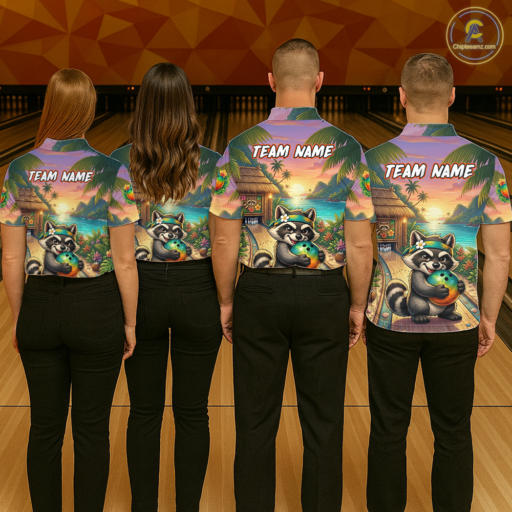 Floral Raccoon Bowling Shirt for Men Custom Bowling Team Jersey Polo & Quarter-Zip QZT993