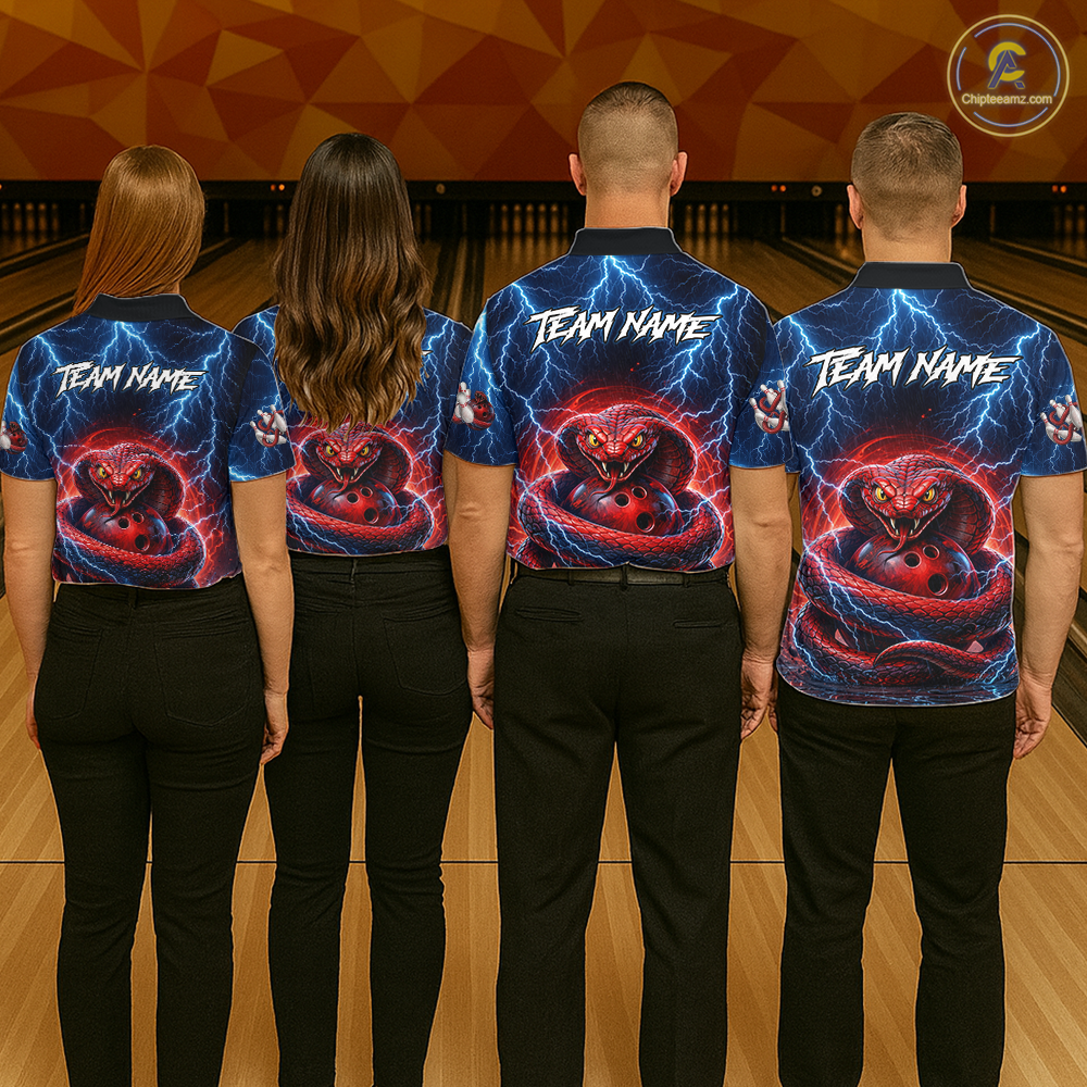 Blue Lightning Thunder Red Snake Bowling Shirt for Men Custom Bowling Team Jersey Bowling Outfit QZT994