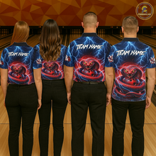 Load image into Gallery viewer, Blue Lightning Thunder Red Snake Bowling Shirt for Men Custom Bowling Team Jersey Bowling Outfit QZT994