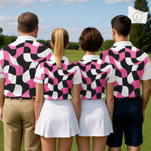 Load image into Gallery viewer, Womens Golf Polo Shirt Custom Pink Checkerboard Argyle Pattern Golf Attire For Ladies, Golf Gifts NHN0124