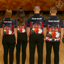 Load image into Gallery viewer, Red Funny Three Chicken Bowling Jersey for Women Bowling League Bowling Team Shirts HN287