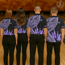 Load image into Gallery viewer, Black and Purple Tribal Pattern Bowling Jersey for Men Bowling Uniform Bowling Team Shirts HNT225