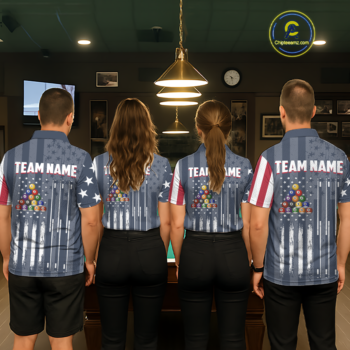 Custom American Flag Billiard Team Shirts for Women Patriotic Billiard Jersey Polo & 1/4 Zip Pool Shirt BHT24