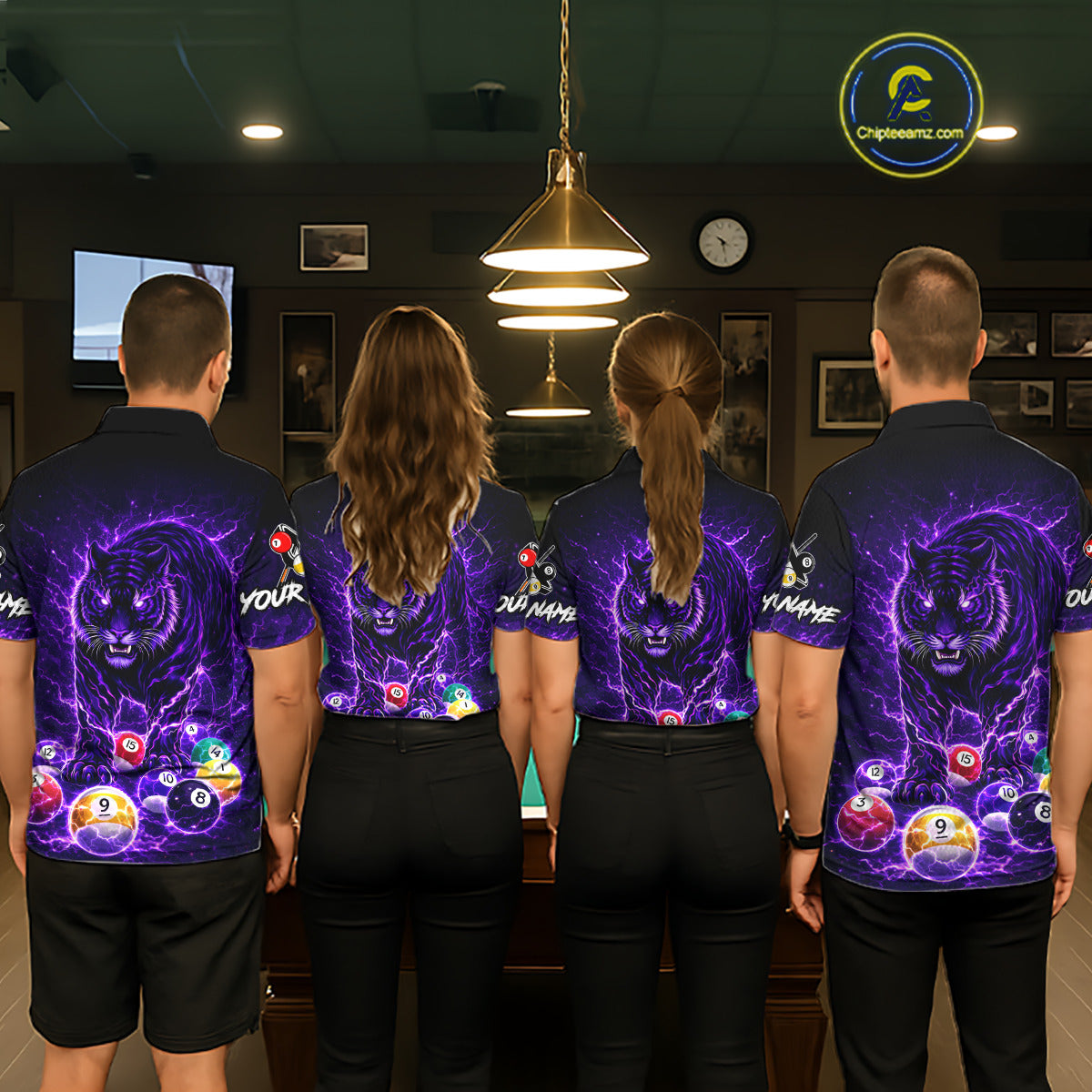 Thunder Purple Horror Tiger Pool Ball Billiard Shirt For Men Custom 8 Ball Billiard Team Attire NYN2629