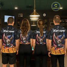 Load image into Gallery viewer, Personalized Fire Flame US Flag Eagle 8 Ball Pool Billiard Shirts For Men Patriotic Billiard Gifts NYN2793