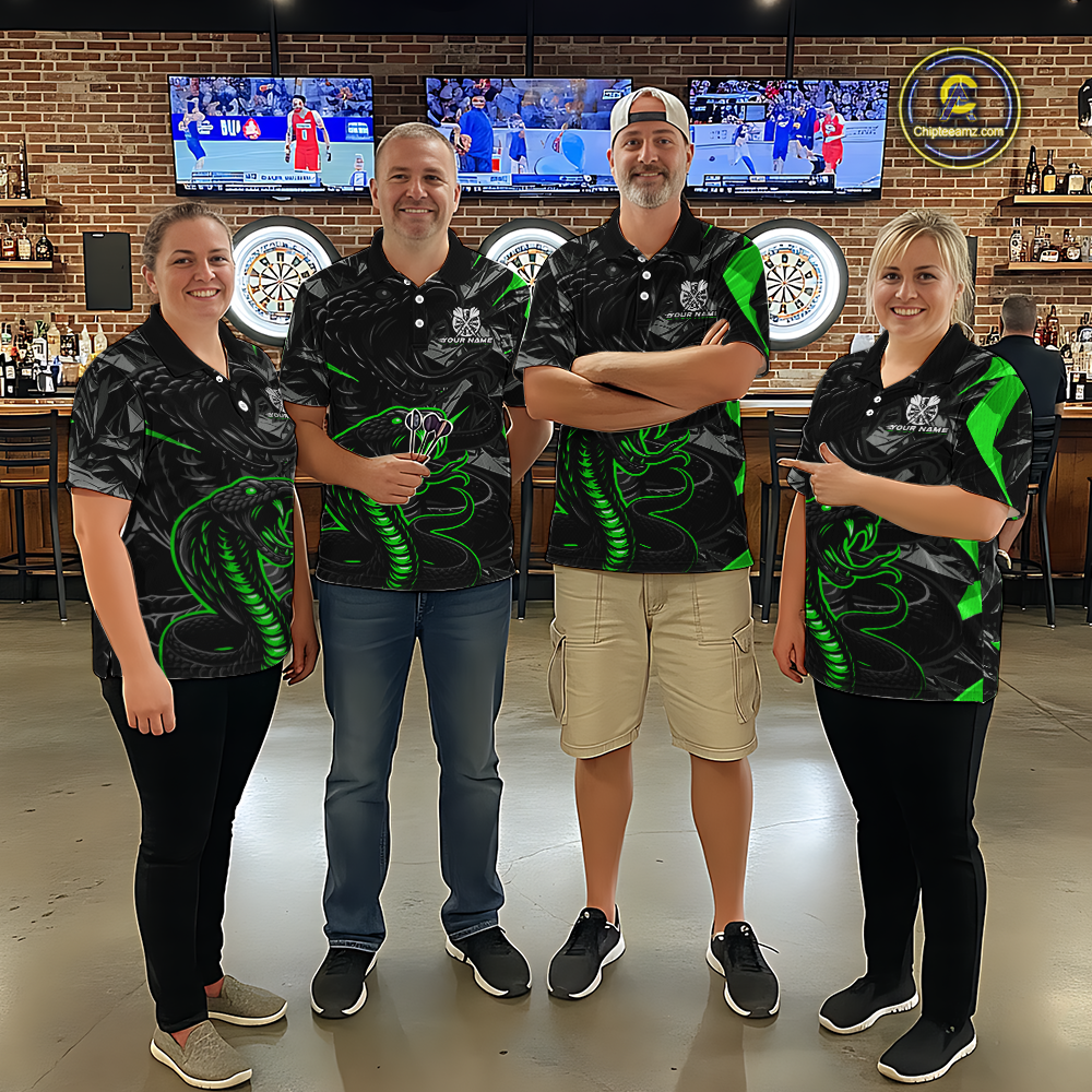 Green Custom Cobra Snake Dart Shirts for Women Dart Team Jersey Dartboard Gifts Polo & 1/4 Zip NNT162