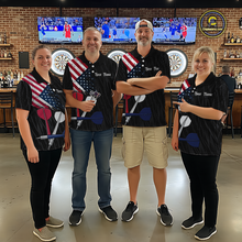 Load image into Gallery viewer, Custom American Flag Dart Shirts For Women Dart Board Shirts Polo &amp; 1/4 Zip Dart Jersey Team NNT126