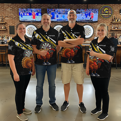 Yellow Funny Turkey Chicken Darts Shirt for Women Darts Team Jerseys Polo & 1/4 Zip Dart League NNT130