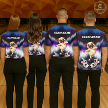 Load image into Gallery viewer, Custom Colorful Funny Pug Dog Bowling Shirt Bowling Jersey for Women Polo &amp; 1/4-Zip Bowling Outfit QZT905