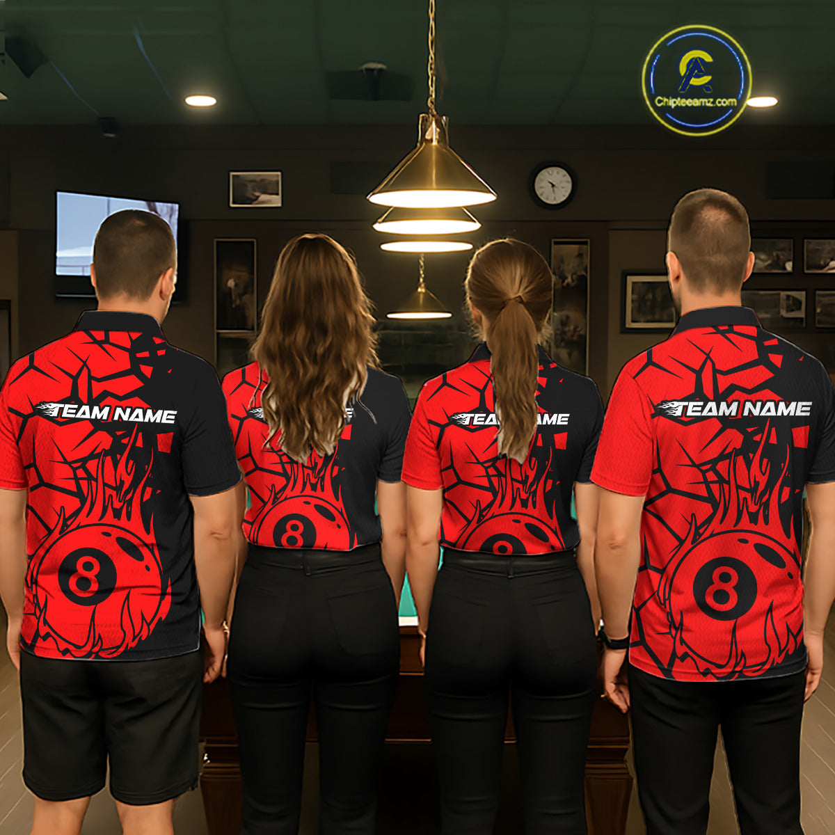 Black And Red Cracked Flaming Pool 8 Ball Women Billiard Shirt Custom Ball Billiard Team Attire NYN2625