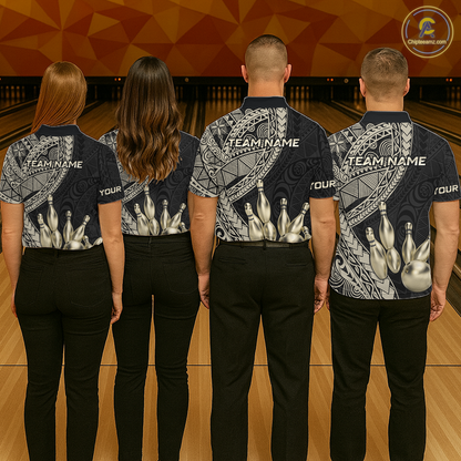 Black and Gold Tribal Pattern Bowling Jersey for Women Bowling Uniform Bowling Team Shirts HNT225
