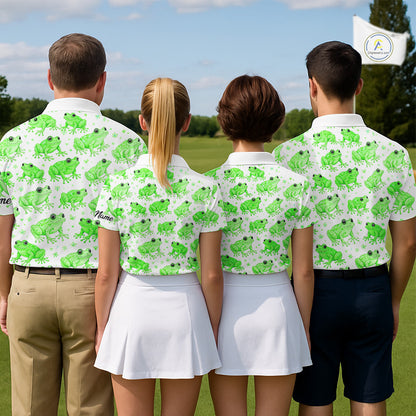 Funny Green Frog Pattern Womens Golf Polo Shirts Custom Golf Attire For Ladies , Golfer Gifts NHN0134