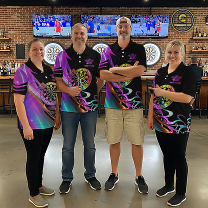 Custom Neon Pattern Dart Shirts For Men Dart Board Shirts Polo & 1/4 Zip Dart Jersey Team NNT128