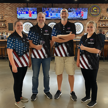 Load image into Gallery viewer, Custom US Flag Eagle Dart Shirts for Men Darts Team Jerseys Dart Tournament Polo &amp; 1/4 Zip NNT142