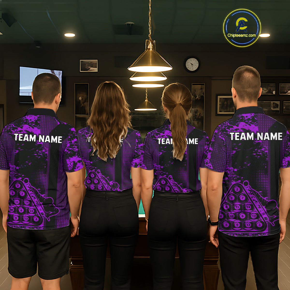 Purple Grunge Human Playing Ball Pool Women Polo & 1/4-Zip Shirt Custom Billiards Ball Jerseys NYN2431