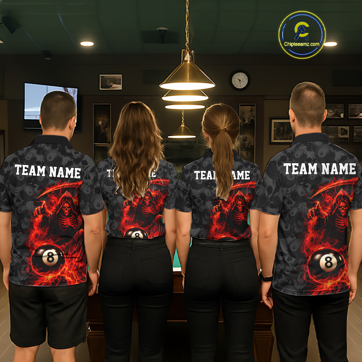 Personalized Red Flaming Grim Reaper 8 Ball Pool Billiard Shirts For Women Billiard Attire Gifts NYN2792