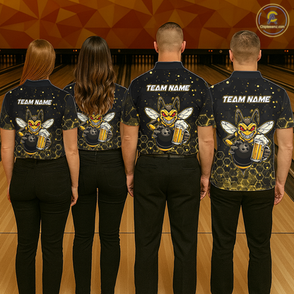 Custom Funny Beer Bee Bowling Jersey for Men Bowling Team Shirts Polo & 1/4 Zip HNT191