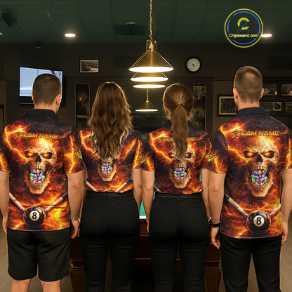 Thunder Red Skull Billiard 8 Ball & Sticks Billiard Shirt For Women Personalized Billiard Ball Shirts NYN2655