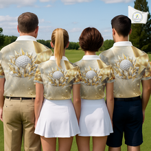 Load image into Gallery viewer, Womens Golf Polo Shirt Custom Gold Diamond Crystal Golf Ball Custom Name Golf Shirts For Team NHN0220