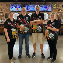 Load image into Gallery viewer, Custom Red Funny Beer Dart Shirts for Men Darts Team Jerseys Dart Tournament Polo &amp; 1/4 Zip NNT139