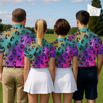Leopard Mens Golf Polo Shirt Custom Colorful Neon Rainbow Leopard Pattern Team Golf Tops, Golf Gifts NHN0217